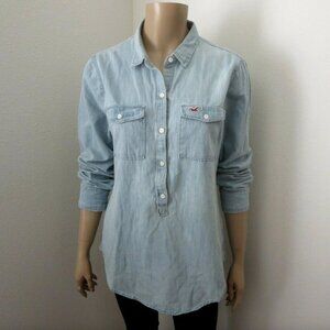 NWT Hollister Pullover Chambray Button Up Shirt Size Small Light Wash